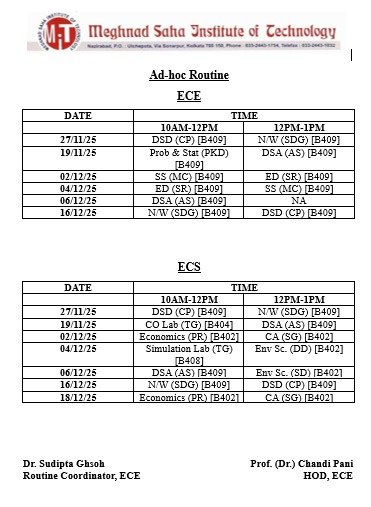 Ad-Hoc Routine for ECE and ECS 2nd year